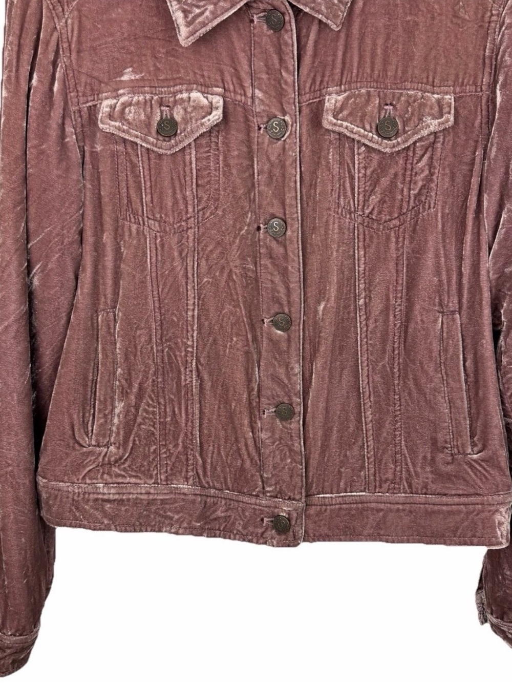 Sundance | Wren Mauve Pink Velvet Crop Button Trucker Jacket - Picture 3 of 8